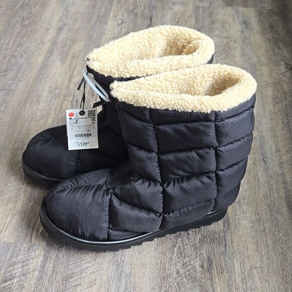 🐢  Zara Black Quilted Shearling Lined Snow Boots Size 10, EURO size 41 - Picture 7 of 10
